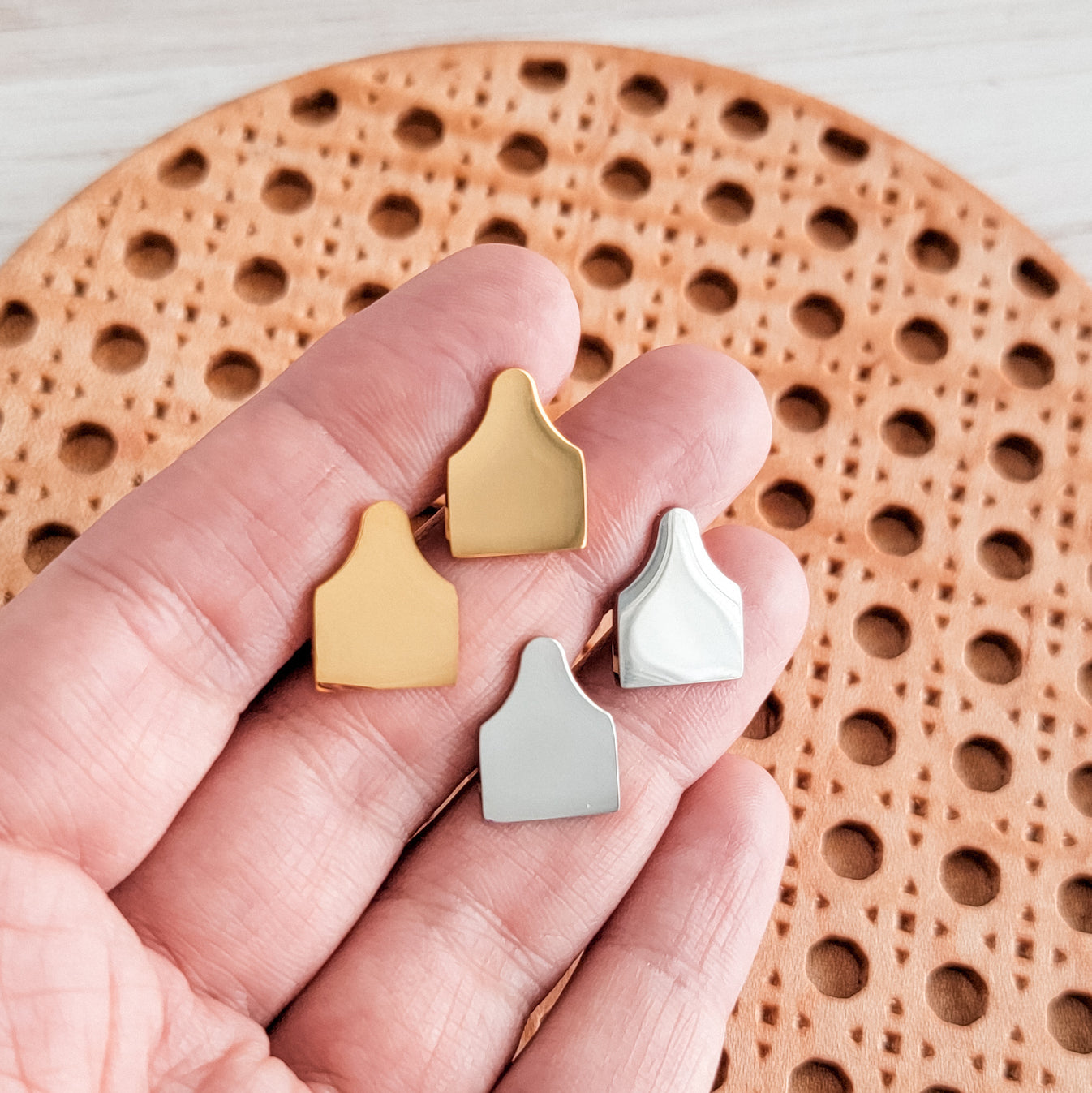 Mini Cowtag Stud Earrings – Silver or Gold