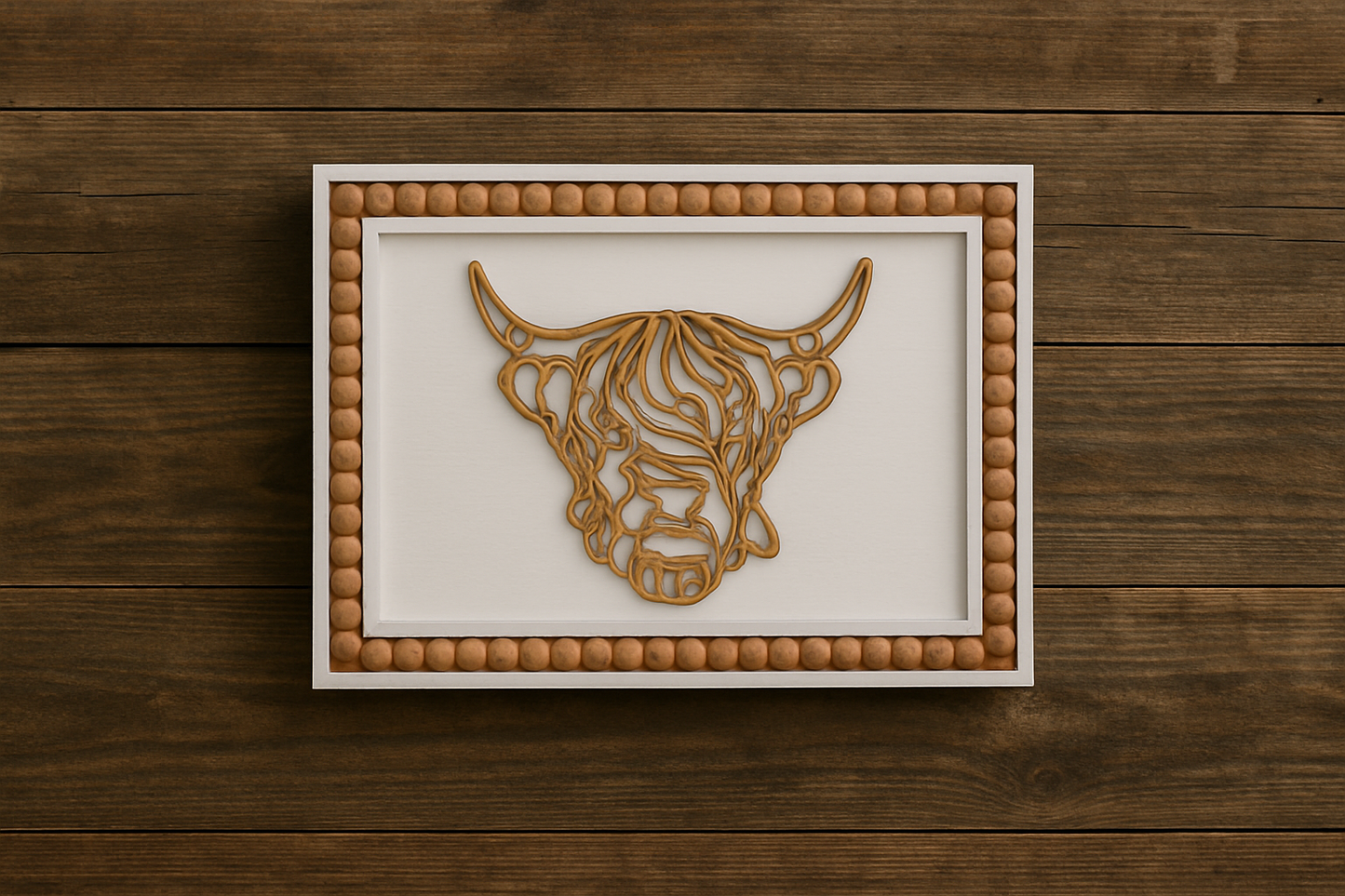 Highland Cow Gifts,Highland Cow Wall Art, Beaded Frame Farmhouse Decor, Rustic Animal Print, Unique Wall Hanging, Handmade, Country Charm