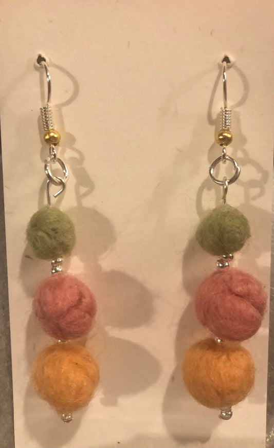 Sherbet-Colored Wool Earrings from Blessed Valley Farm: Handcrafted, Sustainable, Farm-to-Fashion Delights!