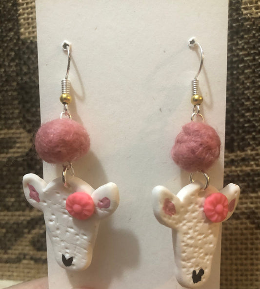 Clay Sheep Earrings: Handmade Wool Accents from Our Sustainable Farm | Unique Rustic Jewelry for Nature Lovers and Eco-Fashion Enthusiasts