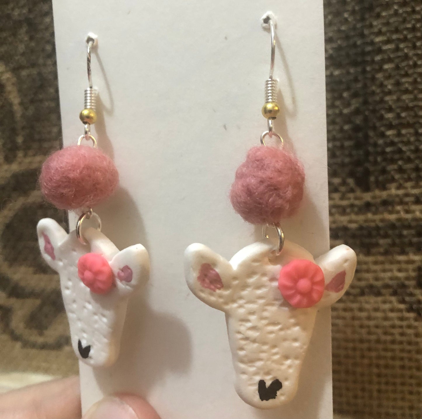 Clay Sheep Earrings: Handmade Wool Accents from Our Sustainable Farm | Unique Rustic Jewelry for Nature Lovers and Eco-Fashion Enthusiasts