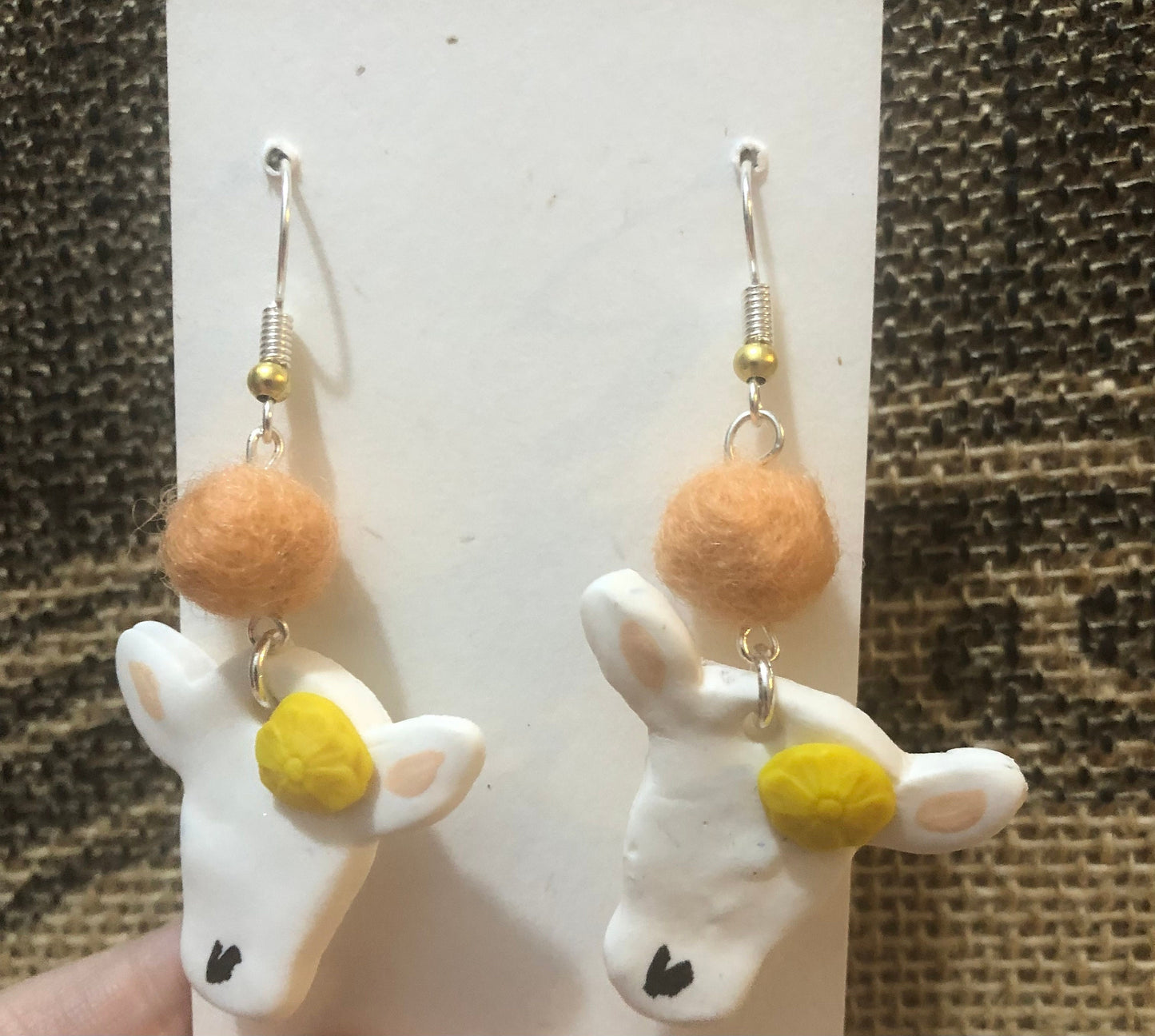 Clay Sheep Earrings: Handmade Wool Accents from Our Sustainable Farm | Unique Rustic Jewelry for Nature Lovers and Eco-Fashion Enthusiasts