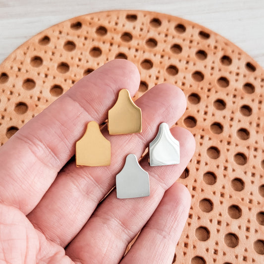 Mini Cowtag Stud Earrings – Silver or Gold