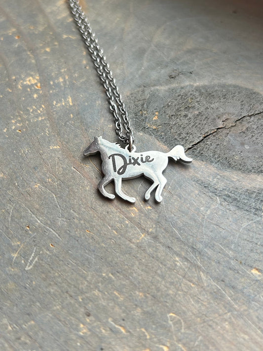 Custom Engraved Horse Pendant Necklace – Silver or Gold