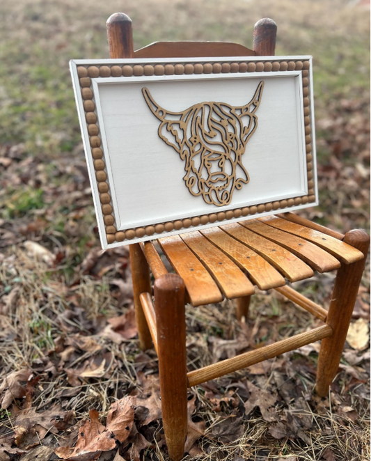 Highland Cow Gifts,Highland Cow Wall Art, Beaded Frame Farmhouse Decor, Rustic Animal Print, Unique Wall Hanging, Handmade, Country Charm