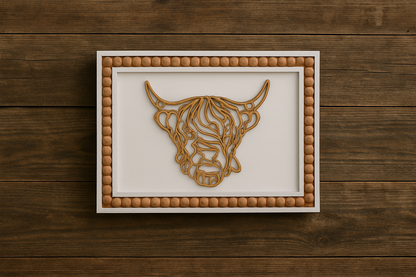 Highland Cow Gifts,Highland Cow Wall Art, Beaded Frame Farmhouse Decor, Rustic Animal Print, Unique Wall Hanging, Handmade, Country Charm