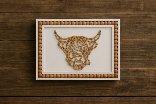 Highland Cow Gifts,Highland Cow Wall Art, Beaded Frame Farmhouse Decor, Rustic Animal Print, Unique Wall Hanging, Handmade, Country Charm