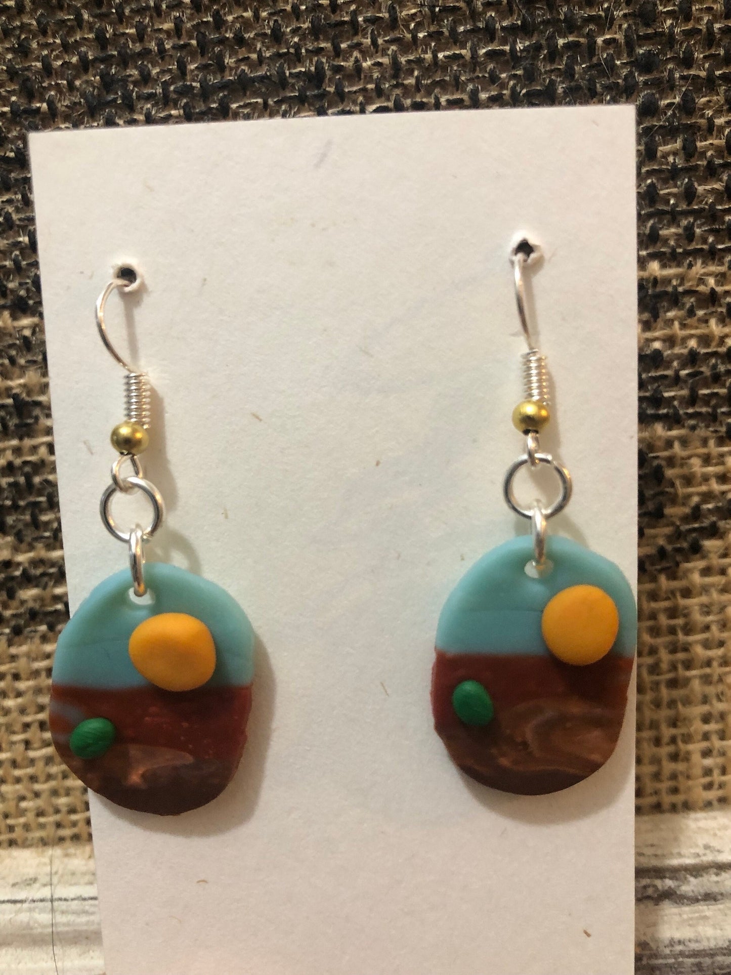 Handmade Clay Western Sunset Earrings with Cactus Accent - Southwestern Jewelry for Women - Desert Sunset Statement Earrings - Boho Chic